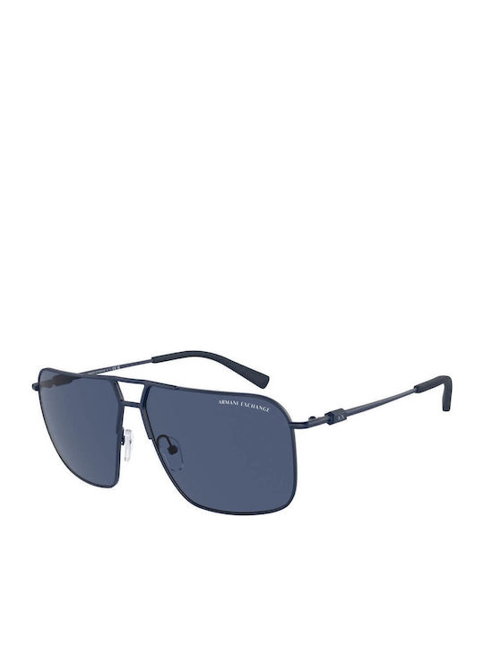 Armani Exchange Men's Sunglasses with Gray Metal Frame and Blue Lens