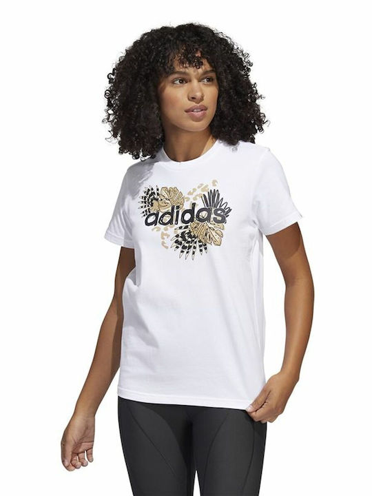 Adidas Print Graphic Γυναικεία Μπλούζα Βαμβακερή Μακρυμάνικη Λευκό