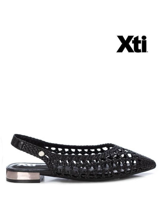 Xti Synthetic Leather Pointy Ballerinas with Strap Black