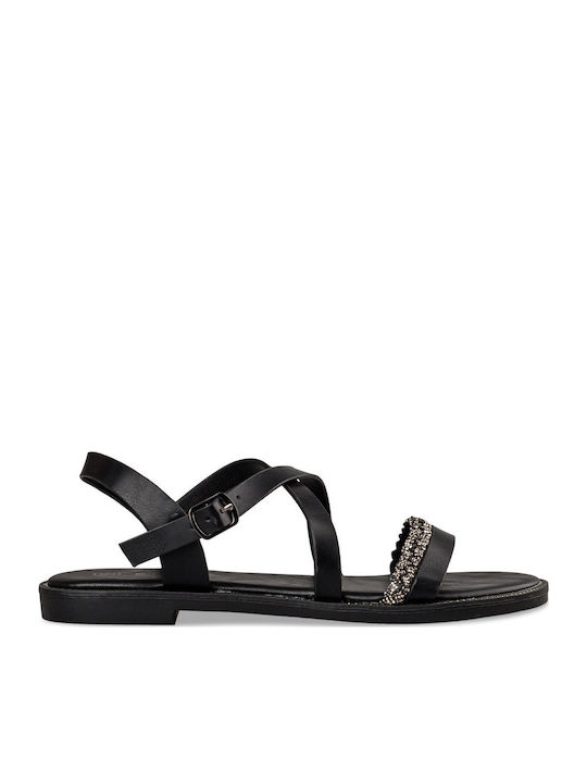 Flache Sandalen für Damen mit Riemen in Schwarz Farbe