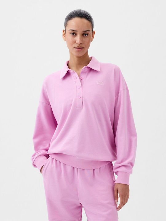 GAP Logo Damen Polo Bluse Langarm Sugar Pink