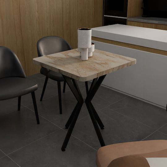 Prestone Square Table Dining Room Wooden with Metal Frame White Marble 70x70x75cm
