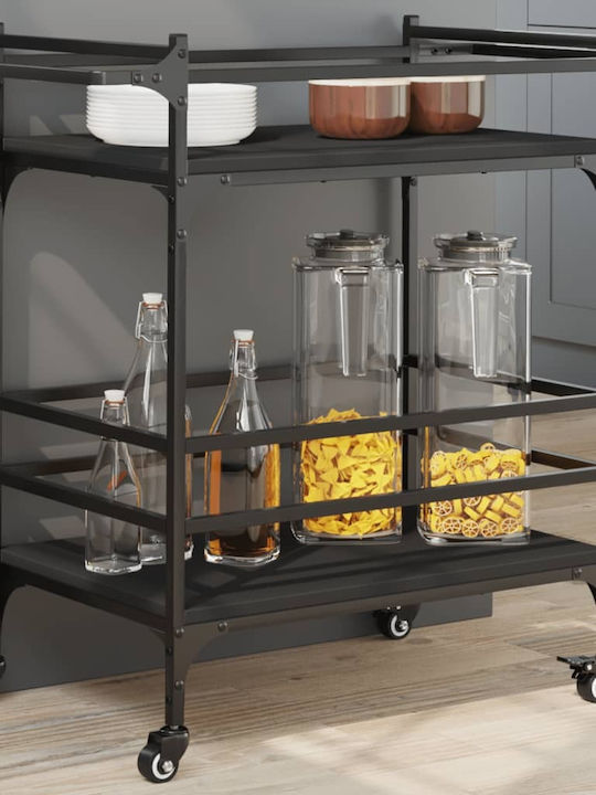 vidaXL Wooden Kitchen Trolley 3 Tiers Black 82x...