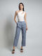 Damen Hoch tailliert Stoff Hose in Karotten Passform Blue (indigo)