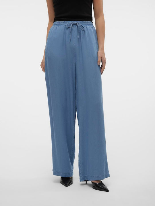 Vero Moda Damen Stoff Hose mit Gummizug Blau