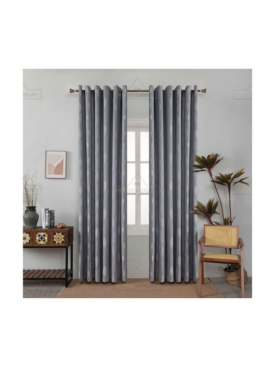 My Home Luxury Grommet Curtain Leaves Gray 270x270cm