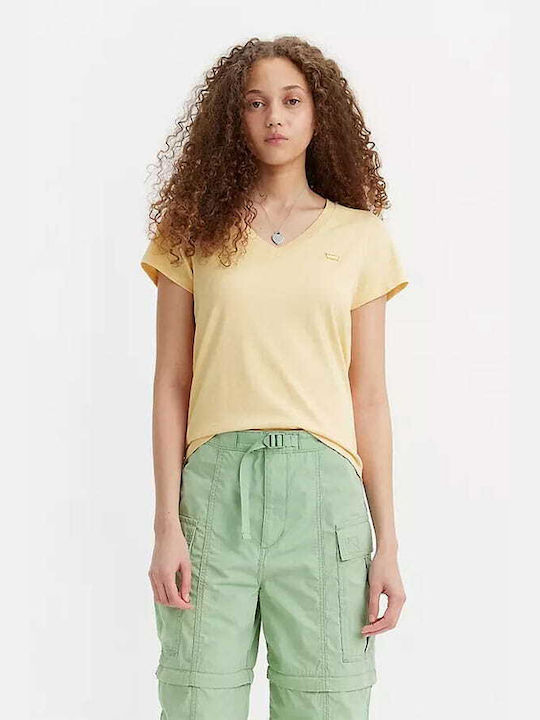 Levi's Damen T-Shirt mit V-Ausschnitt Gelb
