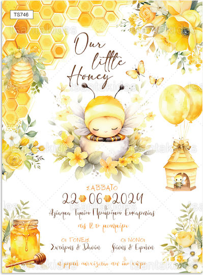Tsantakides Baby Bee Invitație de Botez cu Plic