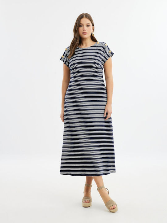 Mat Fashion Maxi Σεμιζιέ Φόρεμα Navy Μπλε