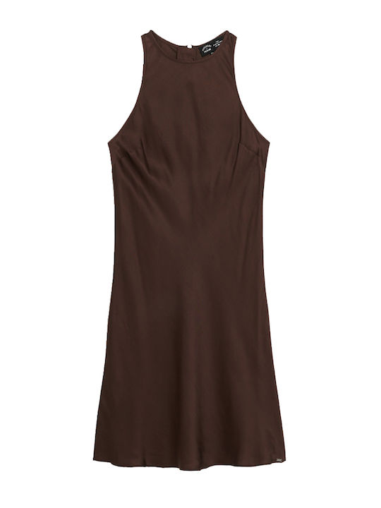 Superdry Mini Evening Dress Satin Brown