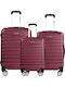 Quasar Model Set of 3 Βαλίτσες Ταξιδιού Σκληρές Burgundy με 4 Ρόδες Σετ 3τμχ
