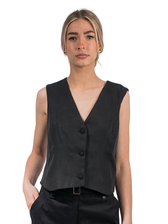 4tailors Women's Vest with Buttons Black