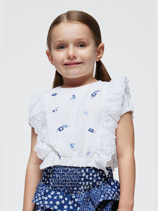 Mayoral Kids Blouse Short Sleeve Blue Βολάν Κέντημα