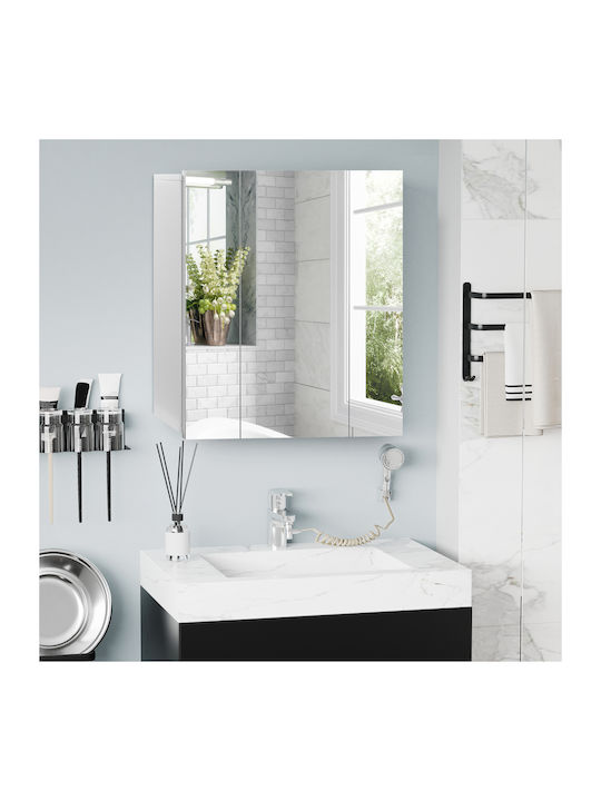 Kleankin Rectangular Bathroom Mirror with Shelf & Cabinet 70x60cm White