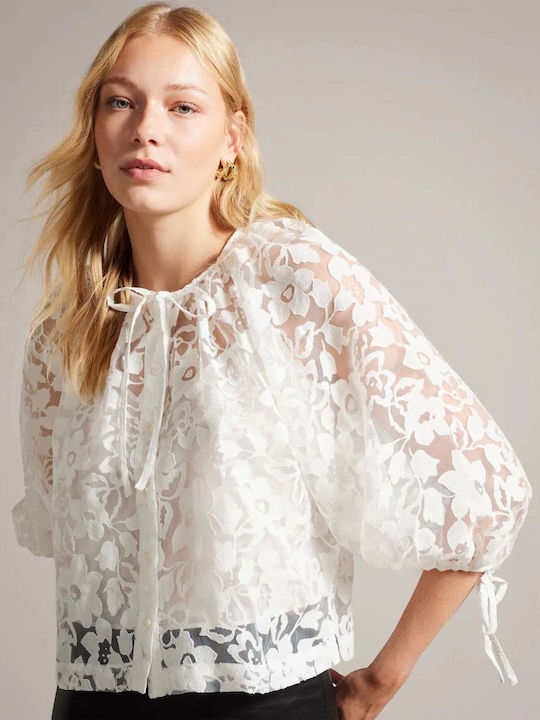 Ted Baker Women's Blouse with Buttons & Sheer White