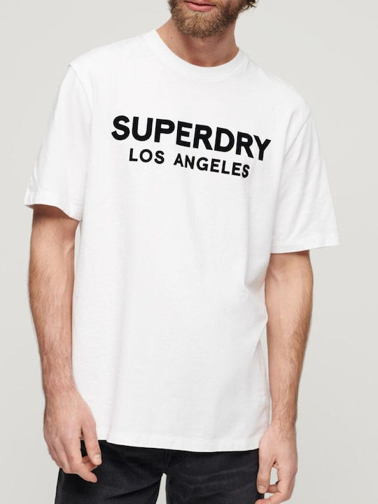 Superdry Bărbați T-shirt Sportiv cu Mânecă Scurtă Alb