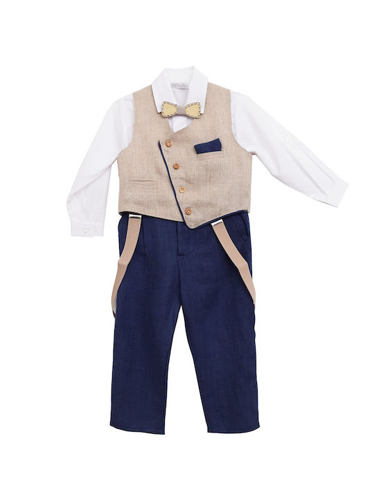 Nst Nastasia Costum De Botez Cu Vestă Pentru Băieți Edmund Albastru