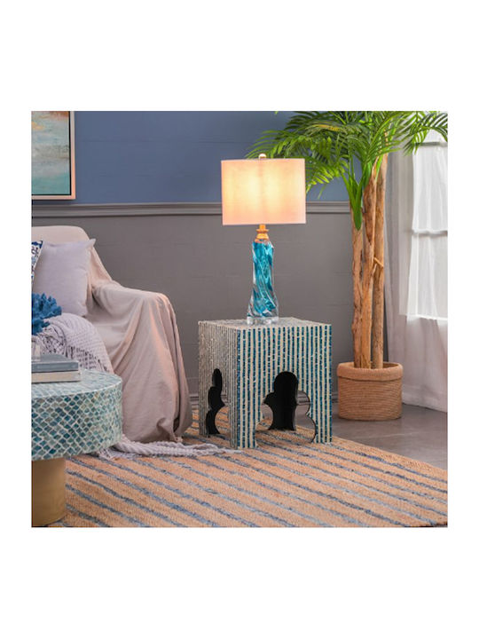 Square Side Table Ivory Wooden Blue M45xL45xH50.5cm
