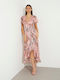 Guess Maxi Dress with Ruffle Pink