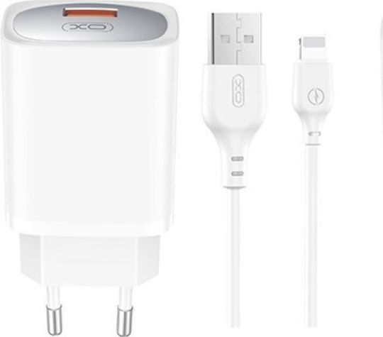 XO Charger with USB-A Port and Cable Lightning 18W Quick Charge 3.0 Whites (CE19)