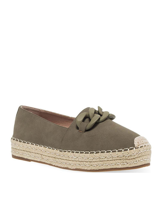 Women's Leather Espadrilles Khaki