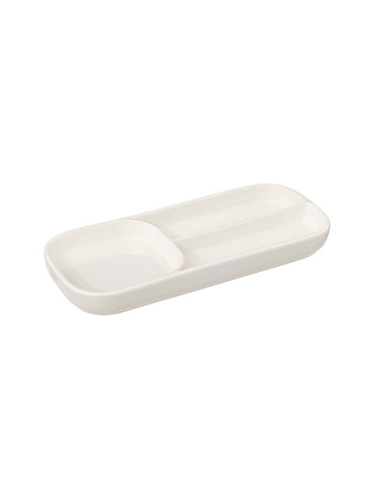 Secret de Gourmet Ceramic Dessert Divided Serving Plate with 3 Slots White 12x28x3cm