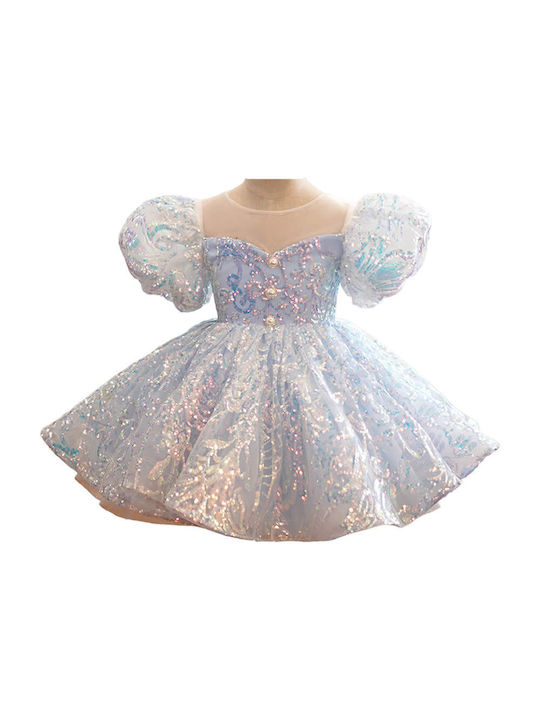 Angelbox Kids Dress with Sequins Short Sleeve blue