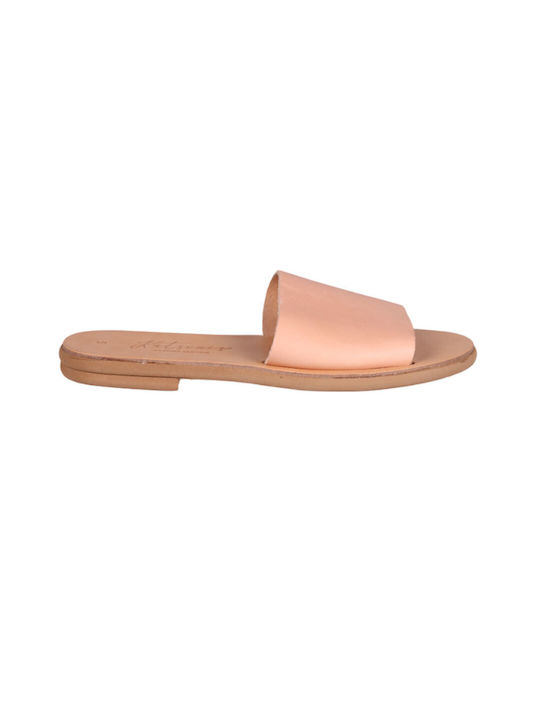 Katsenis Leather Women's Flat Sandals in Pink Color