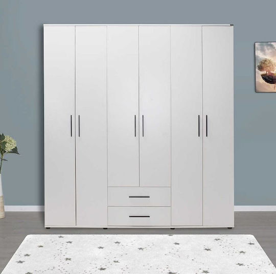 Εξάφυλλη Ντουλάπα Λευκό 206x52x213cm