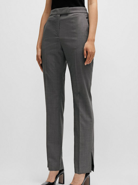 Hugo Boss Women's High-waisted Fabric Trousers in Slim Fit Gray