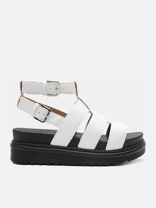 Luigi Sandale Casual Damă Gladiator Flatforme Albe