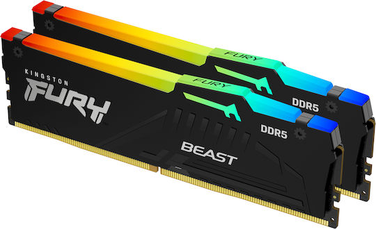 Kingston FURY Beast RGB DDR5 32GB RAM με 2x16GB Modules και Ταχύτητα 6400 για Desktop