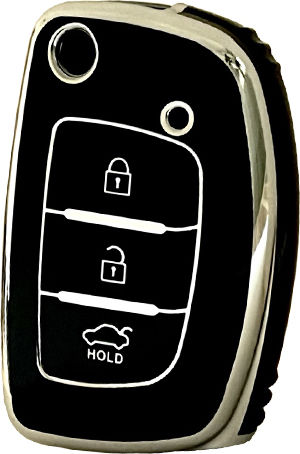 Car Key Cover Case made of with 3 Buttons for Hyundai in Black Color