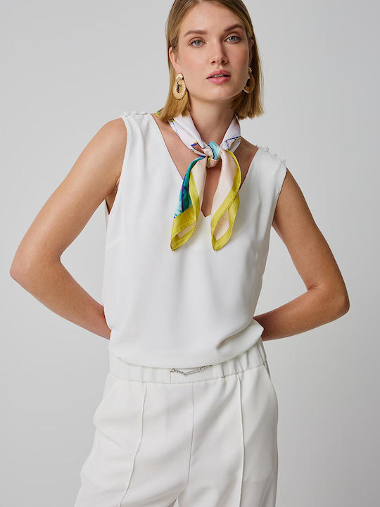 Bill Cost Women's Blouse with Straps & V Neckline White