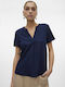 Vero Moda Damen Bluse mit V-Ausschnitt Schwarz