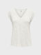 Only Women's T-shirt with V Neck White