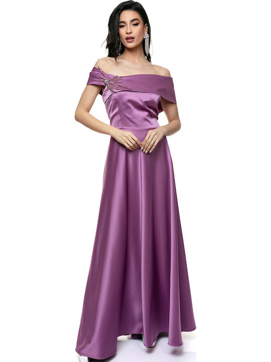 Sommer Maxi Damenkleid für Hochzeit - Taufe Satin Flieder