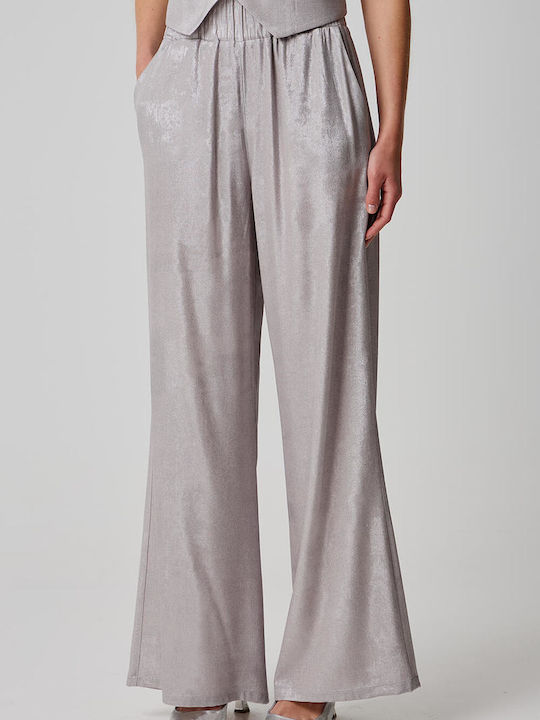 Bill Cost Women's Fabric Trousers with Elastic Silver