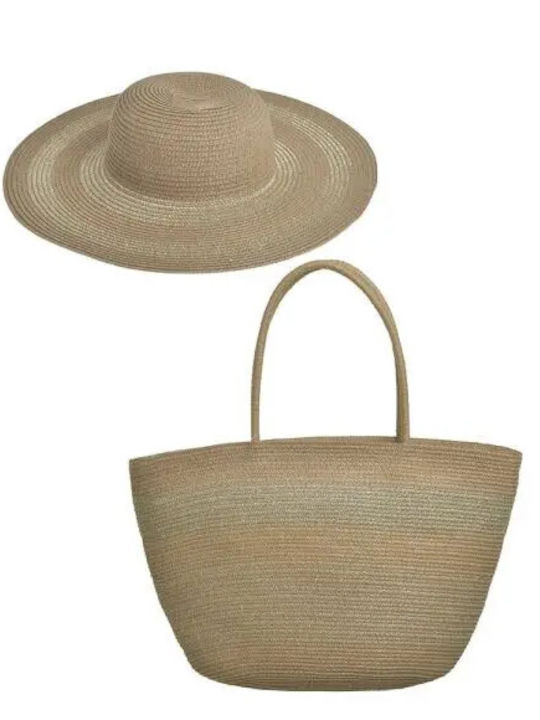Ble Resort Collection Ψάθινη Τσάντα Θαλάσσης με Καπέλο Καφέ
