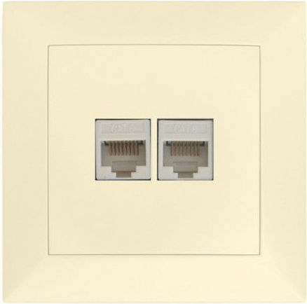 Adeleq Двойна Мрежова контактна гнездо RJ45 с рамка Тип Cat6 в цвят Бежов 15-02002