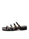 Leder Flache Sandalen für Damen in Schwarz Farbe