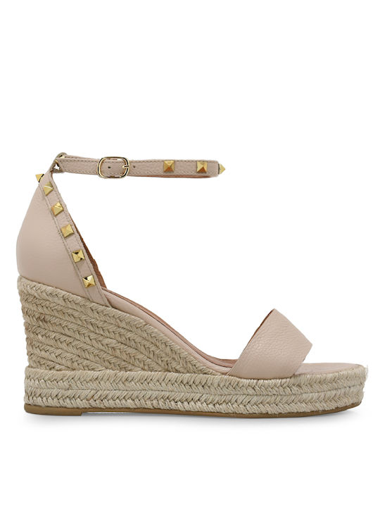 Tsakiris Mallas Women's Leather Platform Espadrilles Beige