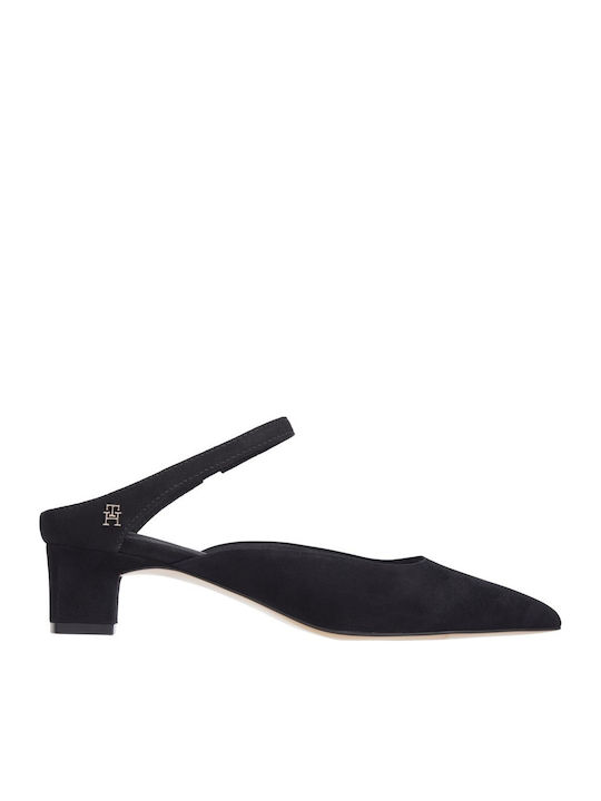 Leather Mules with Chunky Heel in Black Color
