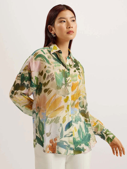 Ted Baker Women's Floral Long Sleeve Shirt Ecru