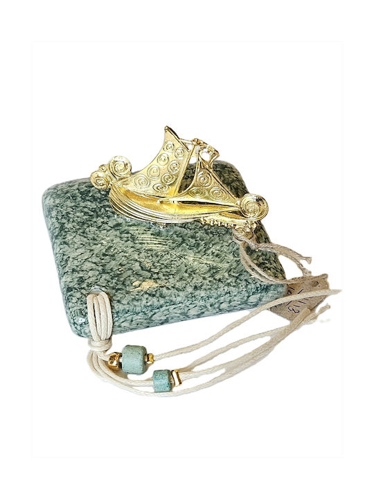 La Belle Maison Handgefertigter Tischplatte Glücksbringer Boot Gold aus Metall 7x7cm P1113