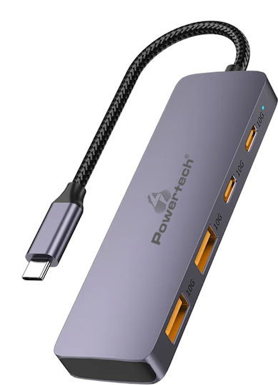 Powertech Hub 4 Θυρών USB 3.2 με σύνδεση USB-C Γκρι