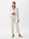 Women's High-waisted Linen Trousers with Elastic White