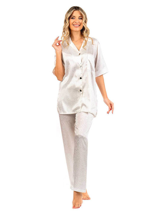 Secret Point Summer Satin Women's Pyjama Pants White