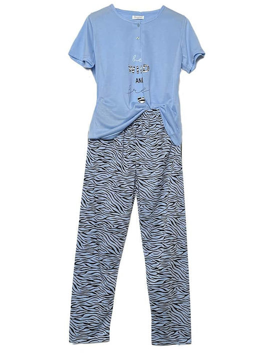 Sorrisino Summer Women's Pyjama Set Cotton Light Blue