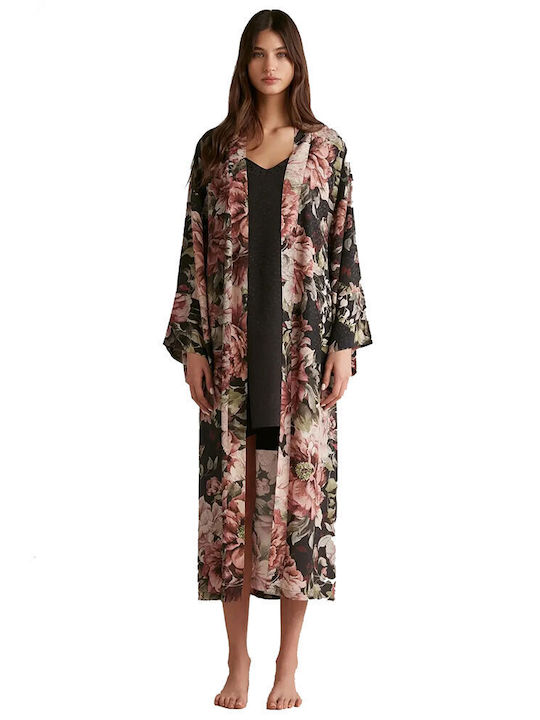 Penye Mood Summer Women's Robe with Nightdress Black